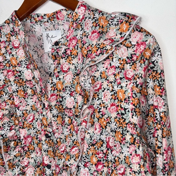 The Shirt By Rochelle Behrens Women's Ruffle Floral Long Sleeve Button Up Shirt - Picture 11 of 13